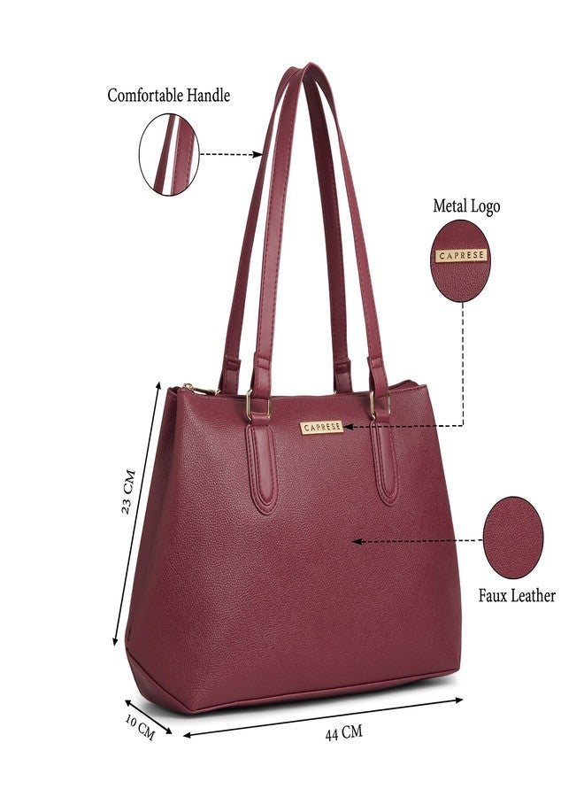 كابريس حقيبة كابريس ميتا الصغيرة للنساء بأحزمة مريحة | حقيبة أنيقة للكتف واليد | تتسع لأجهزة كمبيوتر محمولة حتى 16 بوصة | تصميم متين متعدد الجيوب للعمل والسفر والتسوق (لون أحمر كرزي) - Image 3